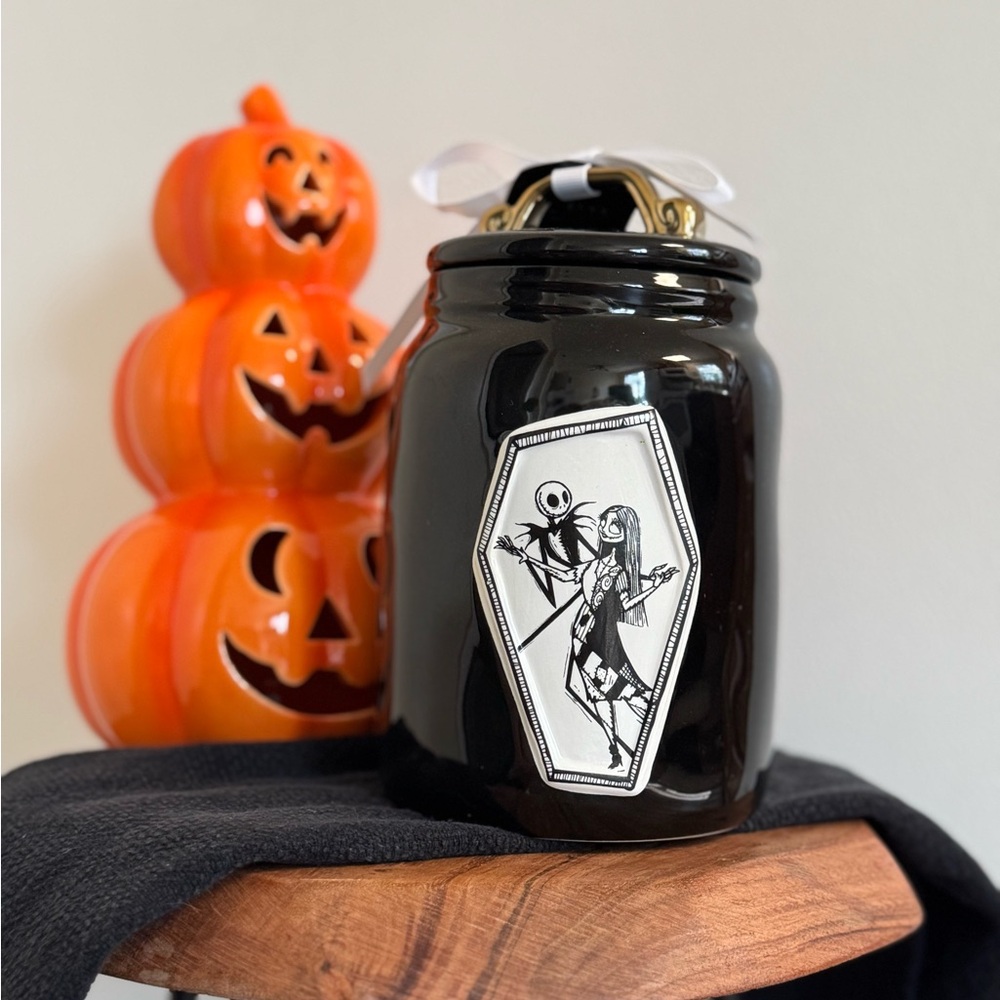 Black Halloween Ceramic Jar with Coffin Label